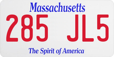 MA license plate 285JL5