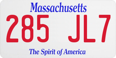 MA license plate 285JL7