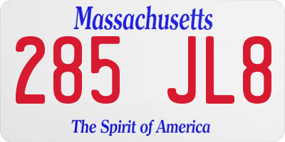 MA license plate 285JL8