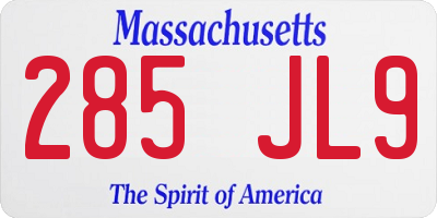 MA license plate 285JL9