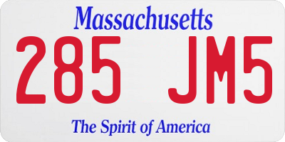 MA license plate 285JM5