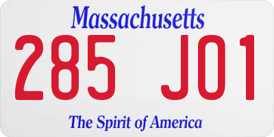 MA license plate 285JO1