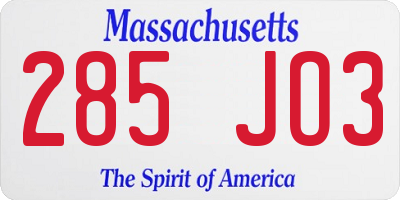 MA license plate 285JO3