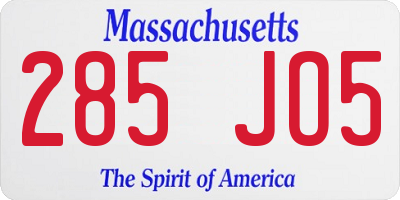 MA license plate 285JO5