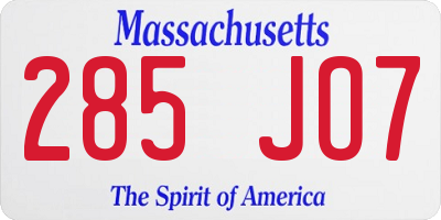 MA license plate 285JO7