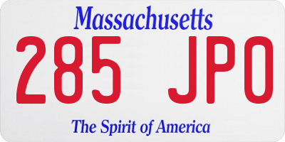 MA license plate 285JP0