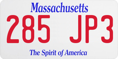 MA license plate 285JP3