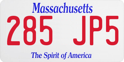 MA license plate 285JP5