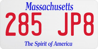 MA license plate 285JP8