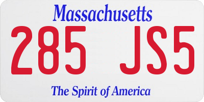 MA license plate 285JS5