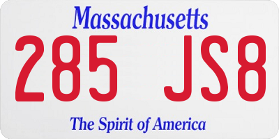 MA license plate 285JS8