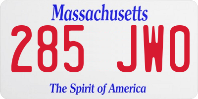 MA license plate 285JW0