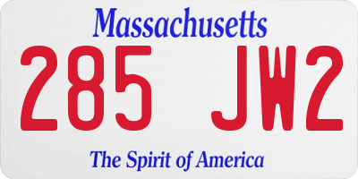 MA license plate 285JW2
