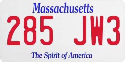 MA license plate 285JW3