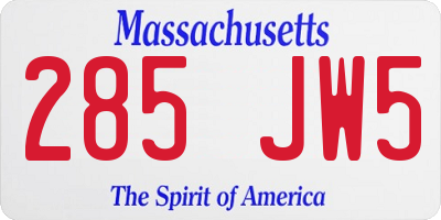MA license plate 285JW5