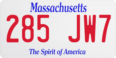 MA license plate 285JW7