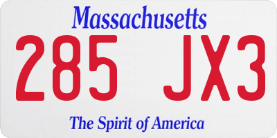 MA license plate 285JX3