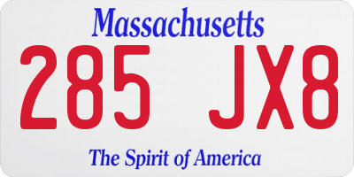 MA license plate 285JX8