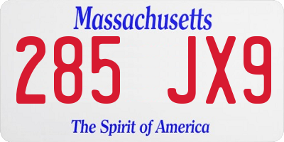 MA license plate 285JX9