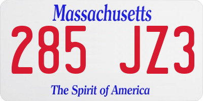 MA license plate 285JZ3