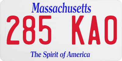 MA license plate 285KA0
