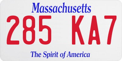 MA license plate 285KA7