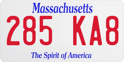 MA license plate 285KA8