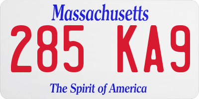 MA license plate 285KA9