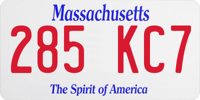 MA license plate 285KC7