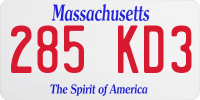 MA license plate 285KD3