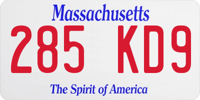 MA license plate 285KD9