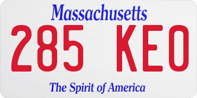 MA license plate 285KE0
