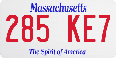 MA license plate 285KE7