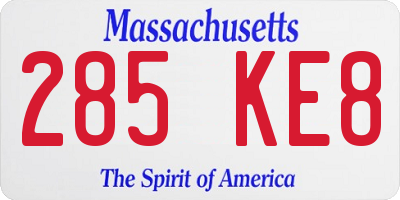 MA license plate 285KE8
