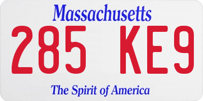 MA license plate 285KE9