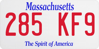 MA license plate 285KF9