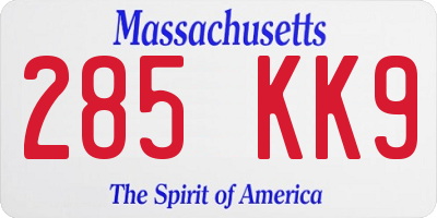 MA license plate 285KK9
