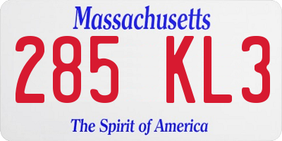 MA license plate 285KL3