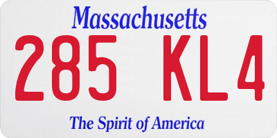 MA license plate 285KL4