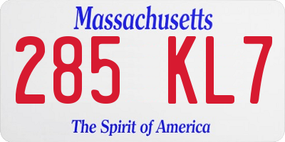 MA license plate 285KL7