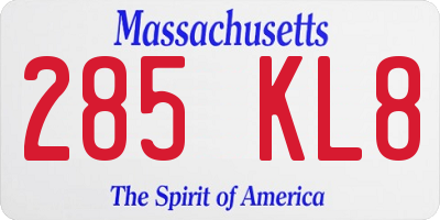 MA license plate 285KL8