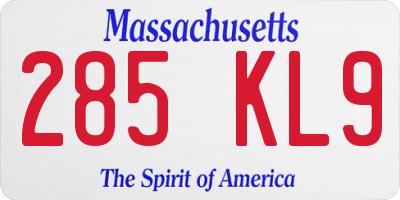 MA license plate 285KL9