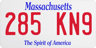 MA license plate 285KN9