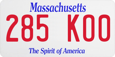 MA license plate 285KO0