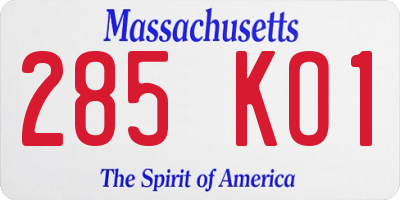 MA license plate 285KO1
