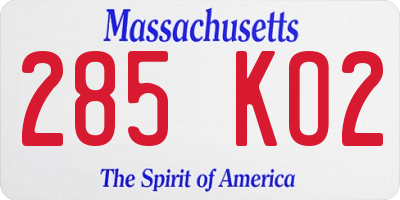 MA license plate 285KO2