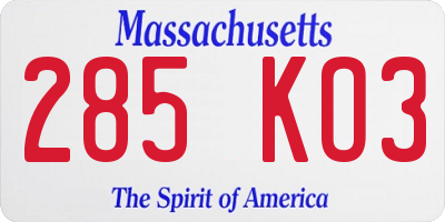 MA license plate 285KO3