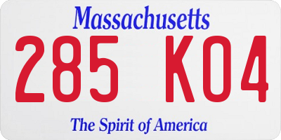 MA license plate 285KO4