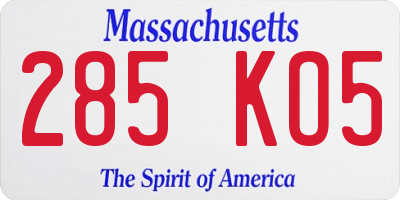MA license plate 285KO5