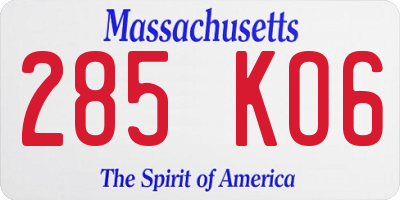 MA license plate 285KO6